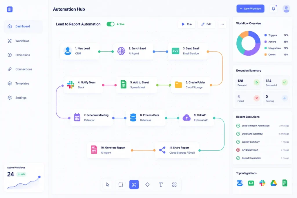 AI workflow automation connecting multiple business applications